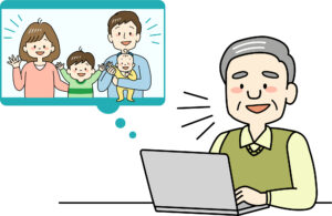 家族動画を見る老人
