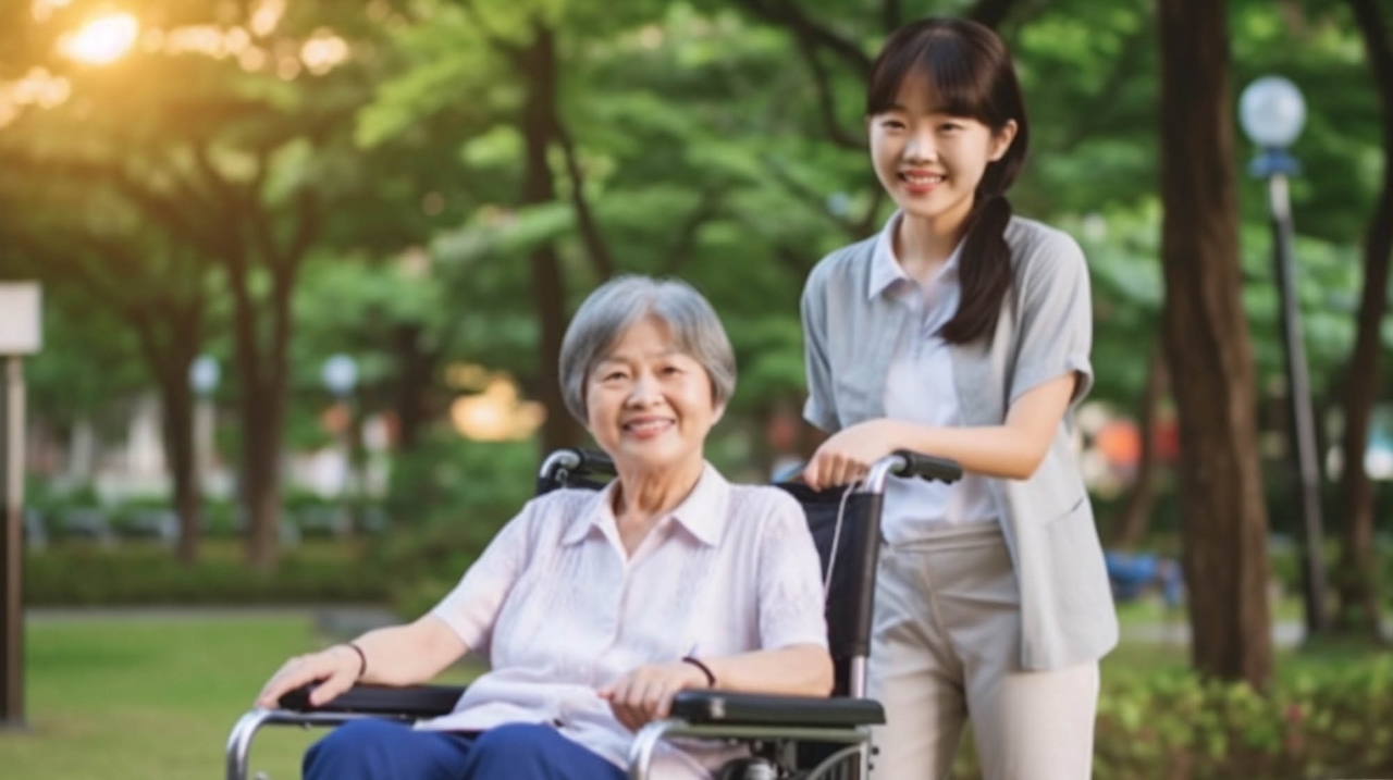 車いすを押す女性