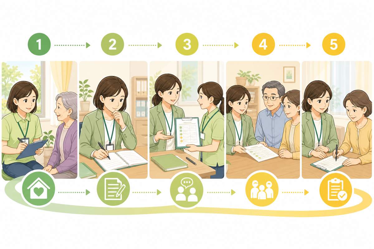 訪問介護計画書を作成する流れのイメージ