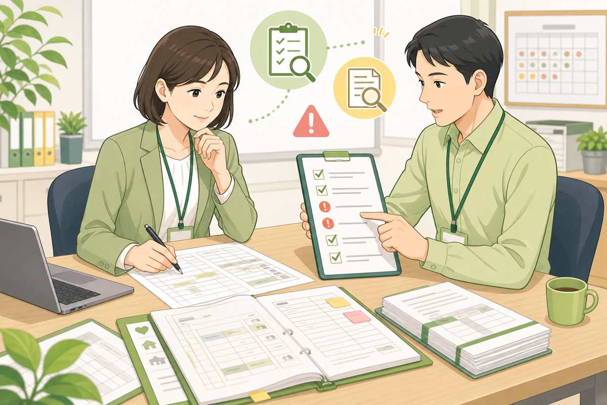運営指導で訪問介護計画書を確認するイメージ