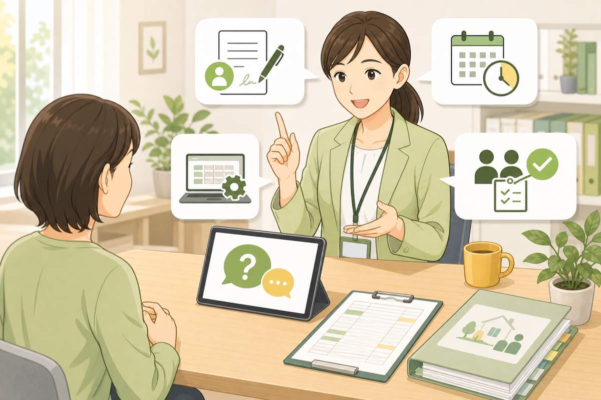 訪問介護計画書のよくある質問に答えるイメージ