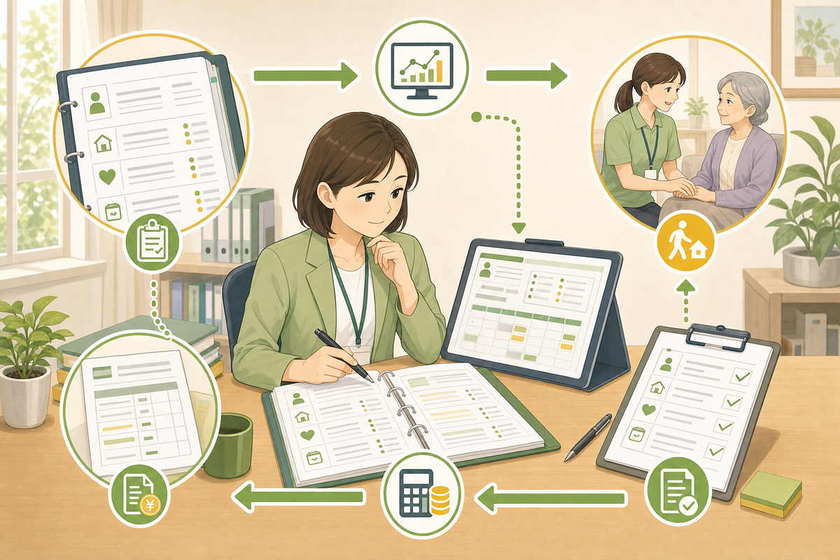 訪問介護計画書とサービス提供記録の整合性を確認する場面