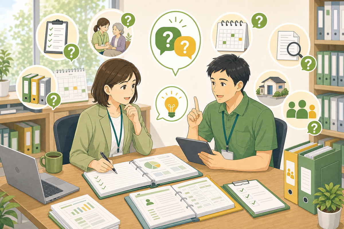 訪問介護の運営指導に関する質問を確認する場面
