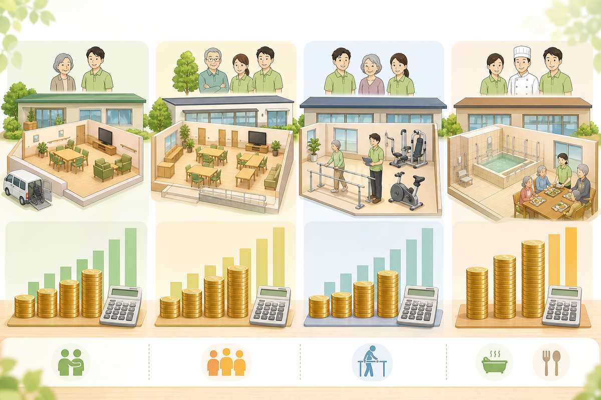 デイサービス開業費用を規模別に比較