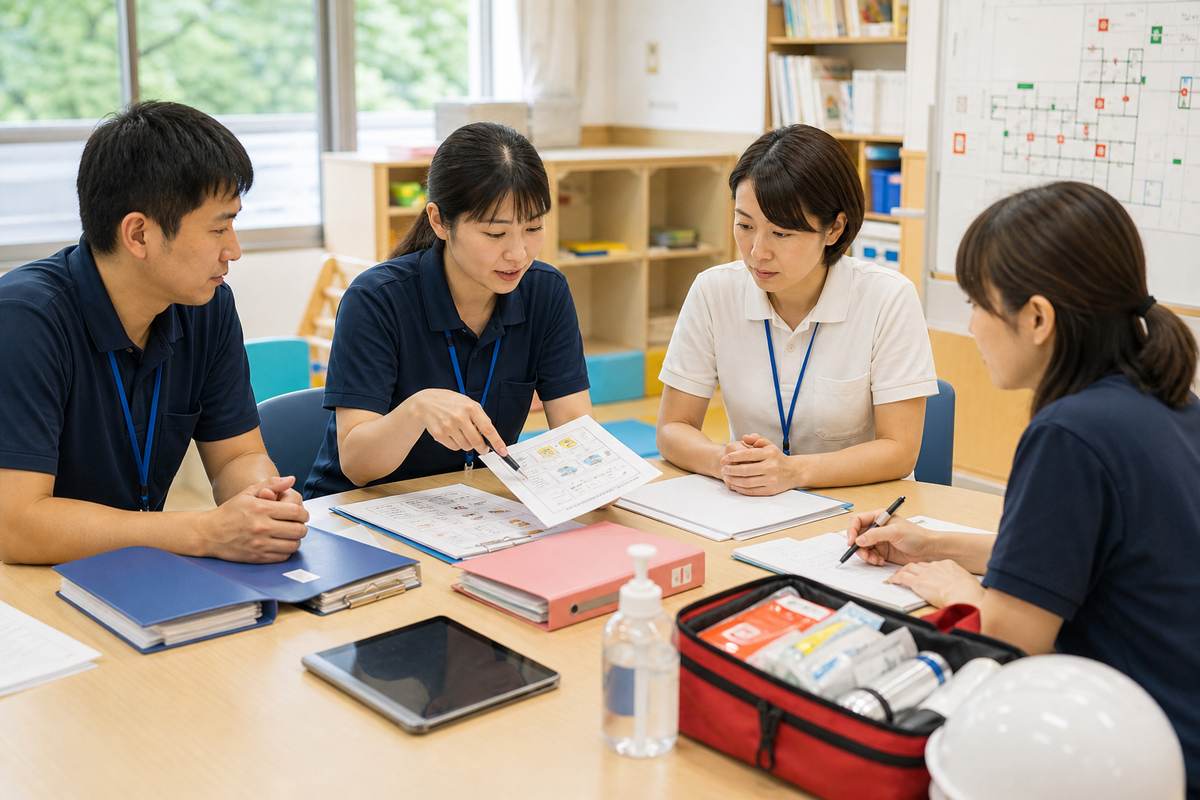 虐待防止とBCPの研修記録を確認する放課後等デイサービス職員