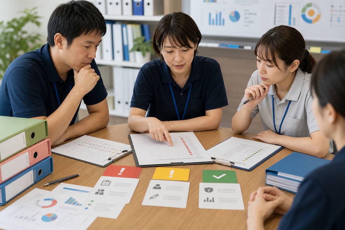 よくある指摘事項と改善例を整理する職員